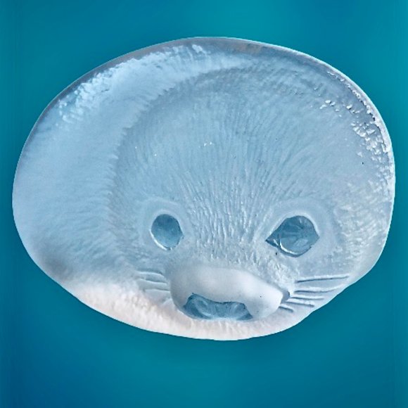 Crystal Seal Figurine MATS JONASSON SWEDEN AVintage art Glass Signed & Sticker - Picture 5 of 13